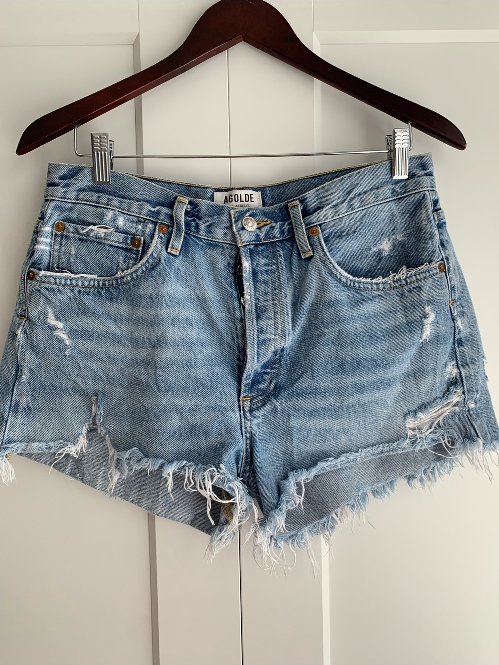 AGOLDE Parker vintage cut off High-Rise Distressed Denim Shorts size 29